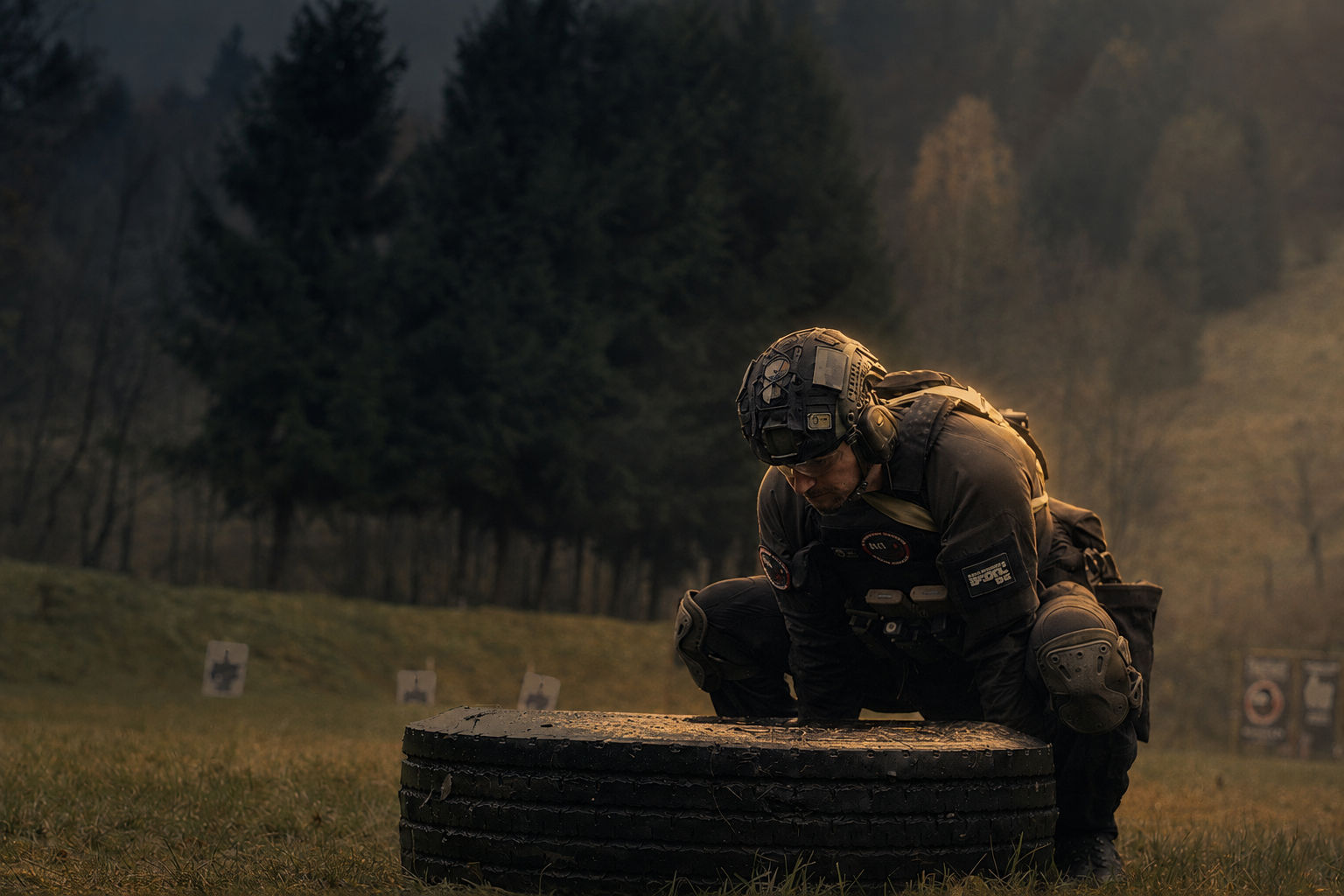 Battlefield — súťažiaci v plnej výbave prevracia pneumatiku